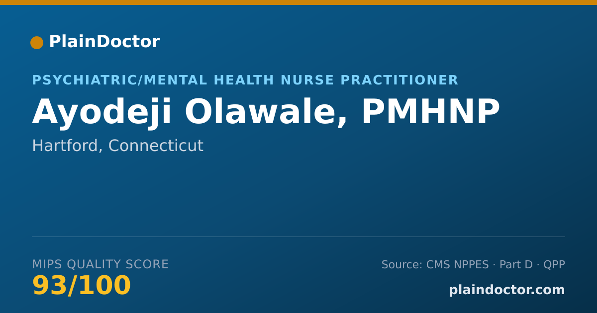 Shareable card for Ayodeji Olawale, PMHNP - Psychiatric/Mental Health Nurse Practitioner, Hartford, CT