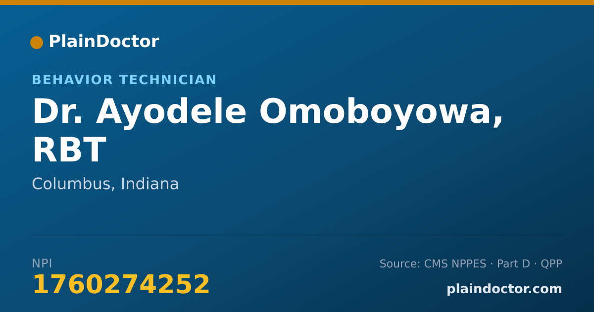 Shareable card for Ayodele Omoboyowa, RBT - Behavior Technician, Columbus, IN