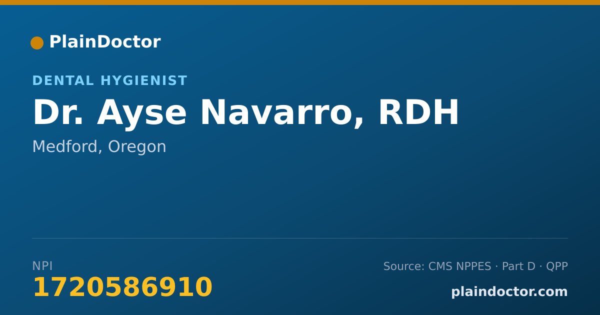 Shareable card for Ayse Navarro, RDH - Dental Hygienist, Medford, OR