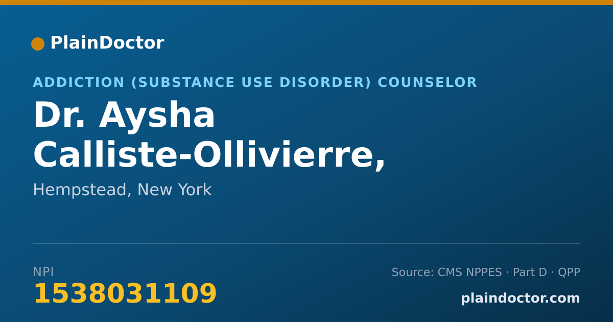 Shareable card for Aysha Calliste-Ollivierre, CASAC-T - Addiction (Substance Use Disorder) Counselor, Hempstead, NY