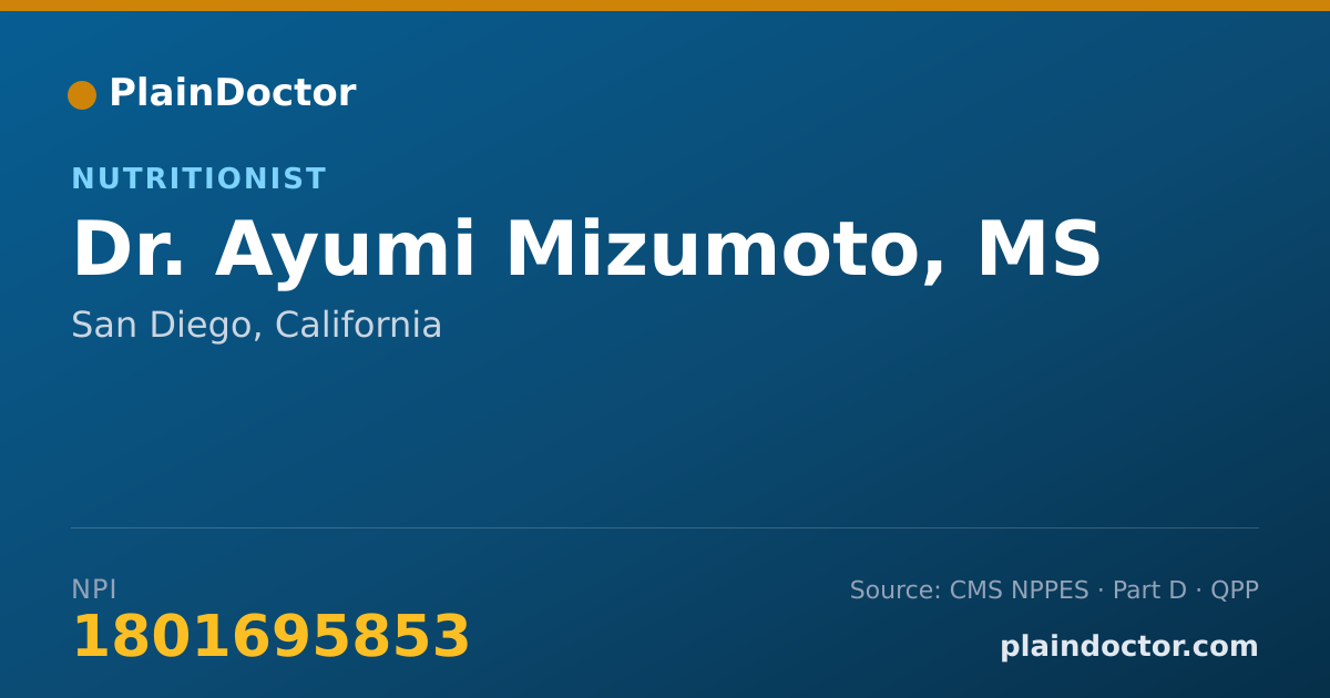 Shareable card for Ayumi Mizumoto, MS - Nutritionist, San Diego, CA