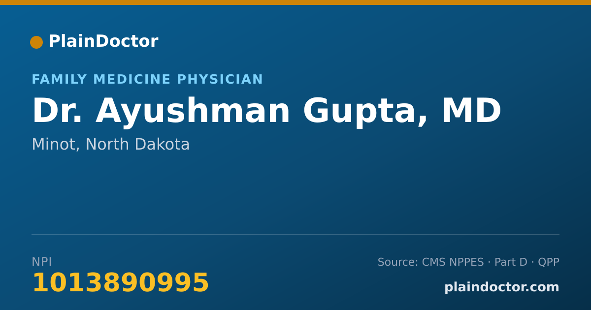 Shareable card for Ayushman Gupta, MD - Family Medicine Physician, Minot, ND