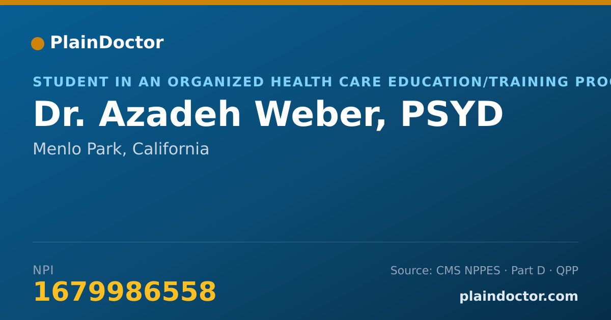 Shareable card for Azadeh Weber, PSYD - Student in an Organized Health Care Education/Training Program, Menlo Park, CA
