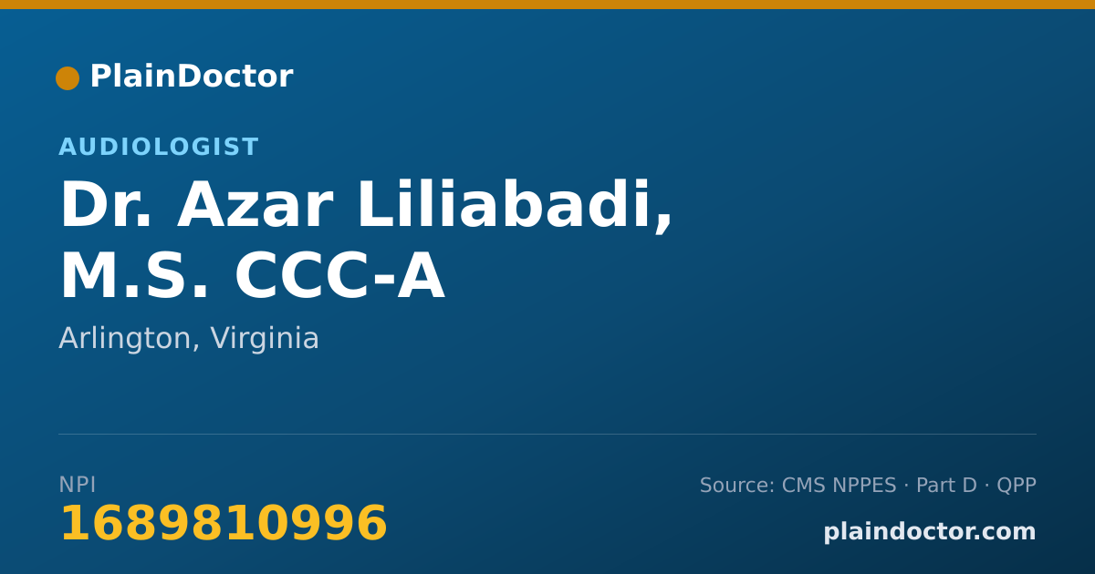 Shareable card for Azar Liliabadi, M.S. CCC-A - Audiologist, Arlington, VA