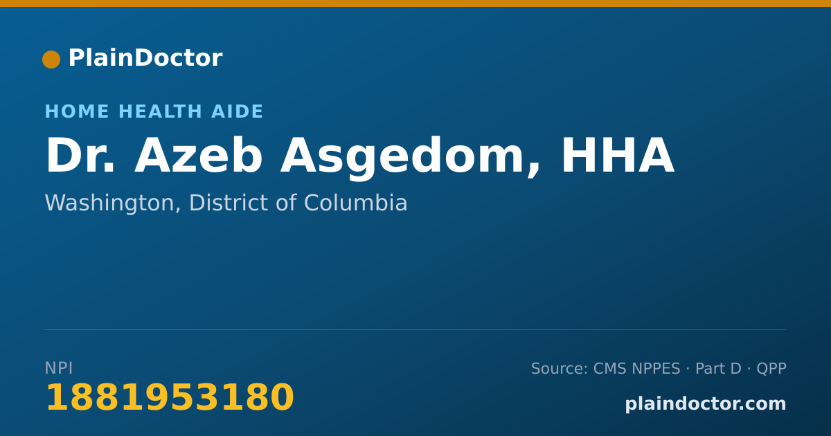 Shareable card for Azeb Asgedom, HHA - Home Health Aide, Washington, DC