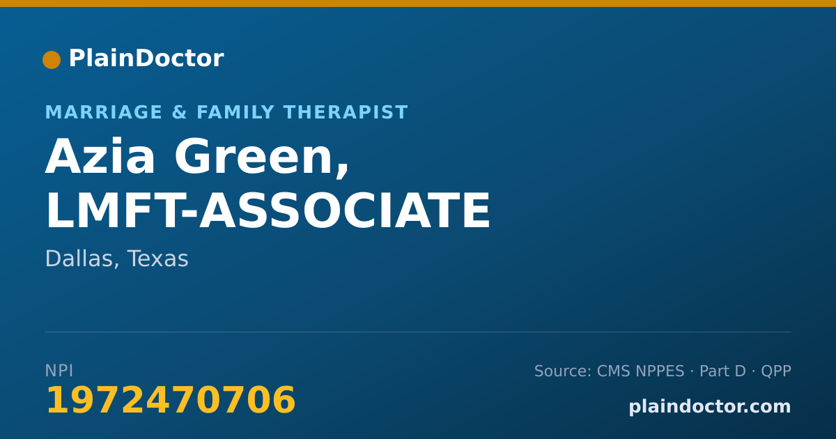 Shareable card for Azia Green, LMFT-ASSOCIATE - Marriage & Family Therapist, Dallas, TX
