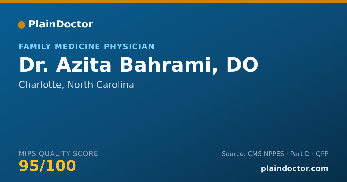 Shareable card for Azita Bahrami, DO - Family Medicine Physician, Charlotte, NC