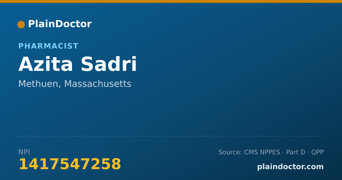 Shareable card for Azita Sadri - Pharmacist, Methuen, MA