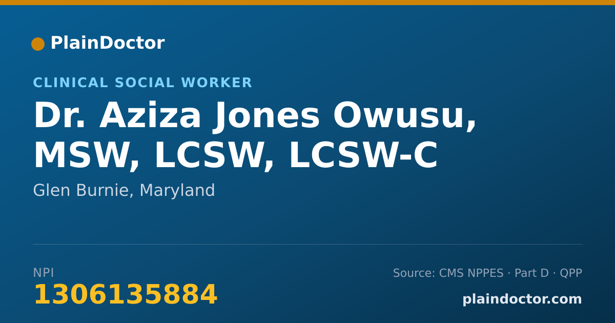 Shareable card for Aziza Jones Owusu, MSW, LCSW, LCSW-C - Clinical Social Worker, Glen Burnie, MD
