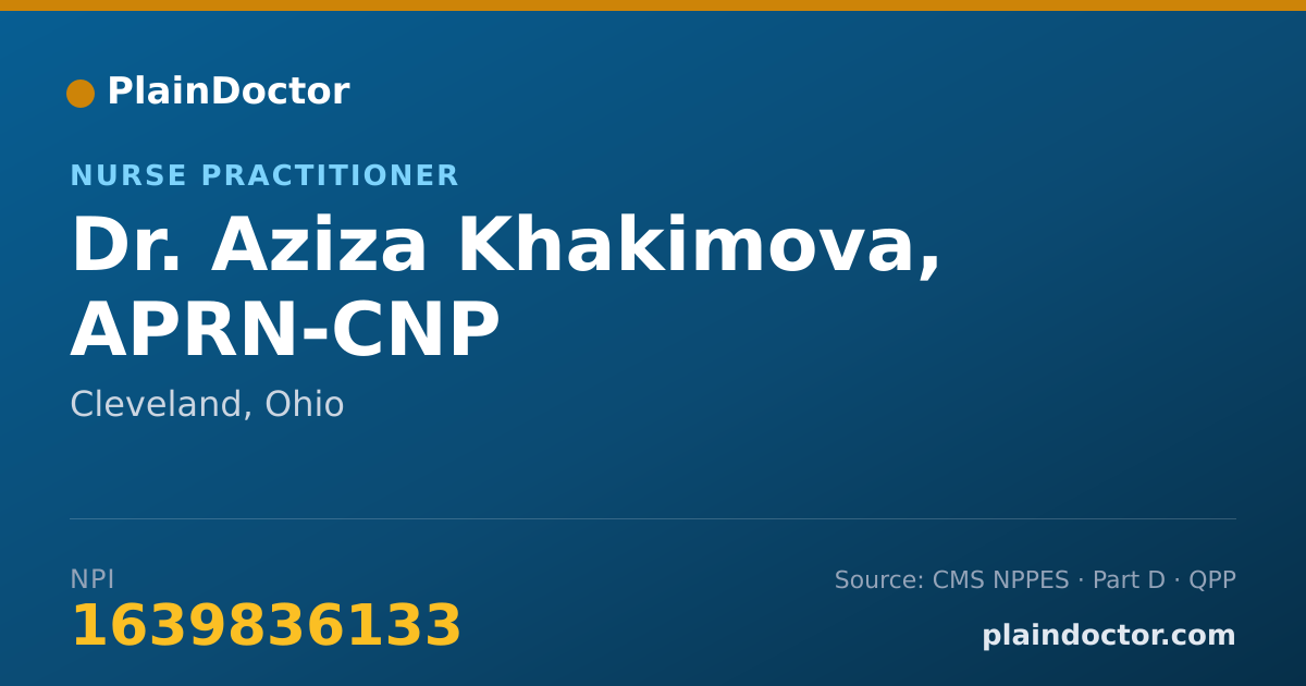 Shareable card for Aziza Khakimova, APRN-CNP - Nurse Practitioner, Cleveland, OH