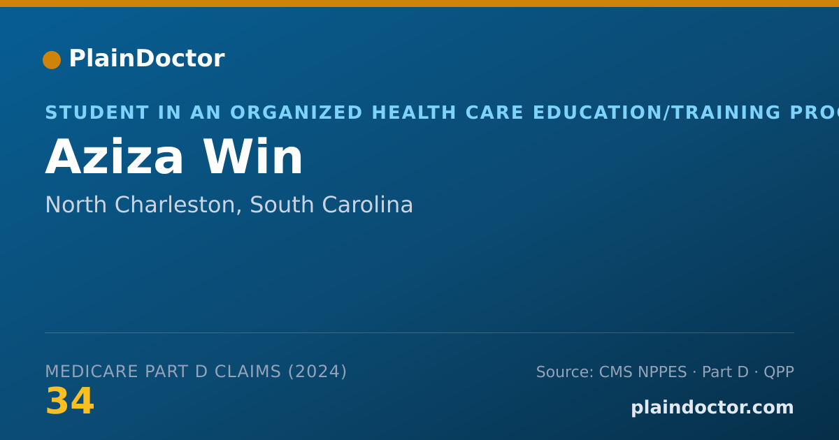 Shareable card for Aziza Win - Student in an Organized Health Care Education/Training Program, North Charleston, SC