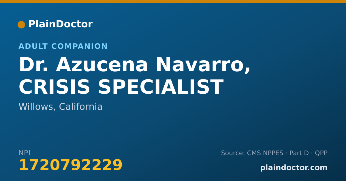 Shareable card for Azucena Navarro, CRISIS SPECIALIST - Adult Companion, Willows, CA