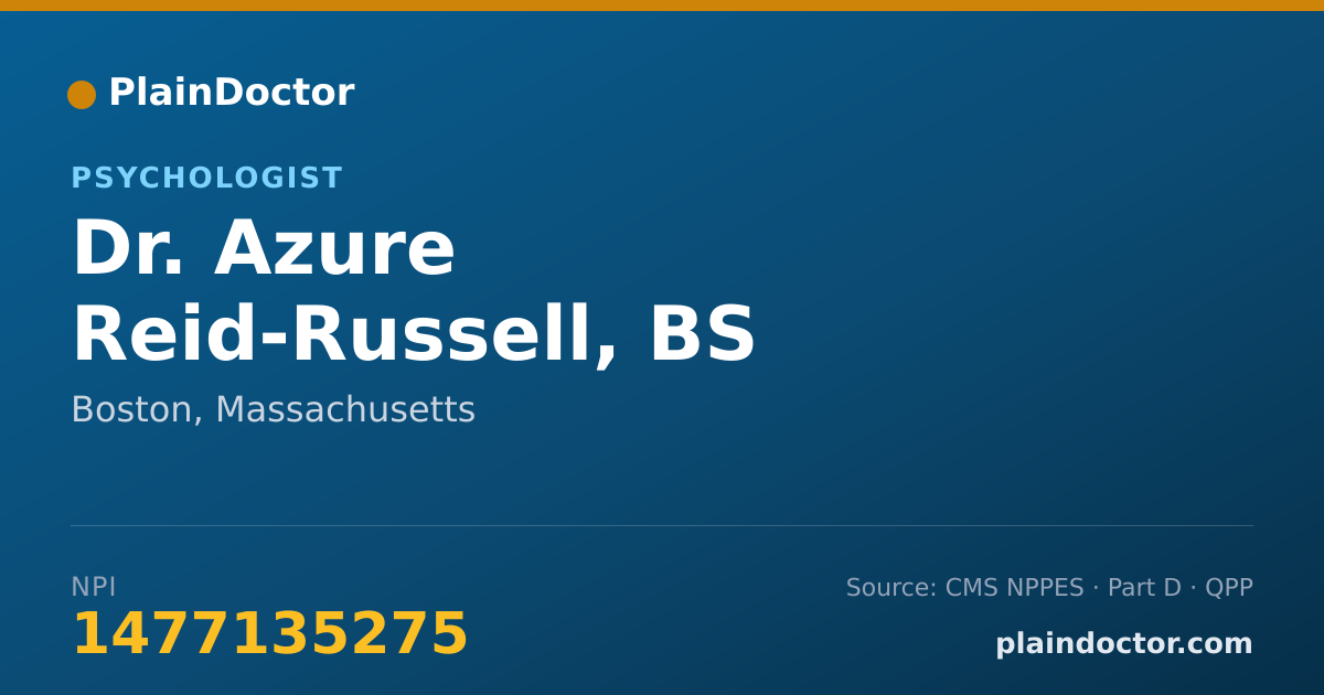 Shareable card for Azure Reid-Russell, BS - Psychologist, Boston, MA