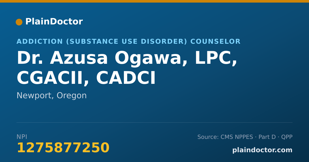 Shareable card for Azusa Ogawa, LPC, CGACII, CADCI - Addiction (Substance Use Disorder) Counselor, Newport, OR