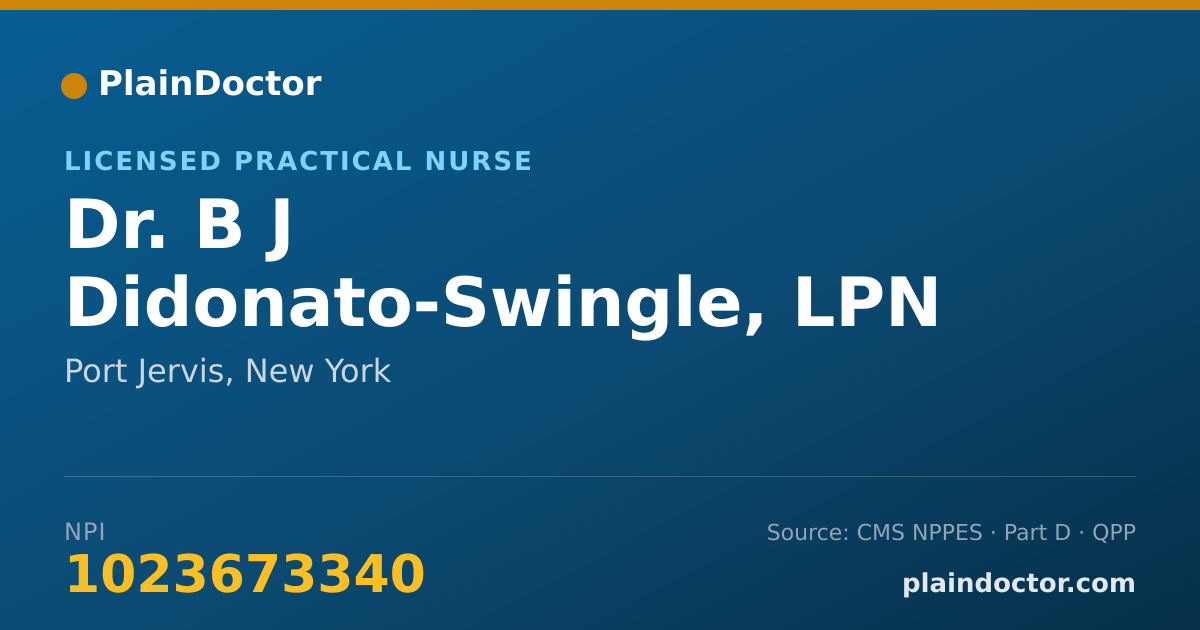 Shareable card for B J Didonato-Swingle, LPN - Licensed Practical Nurse, Port Jervis, NY