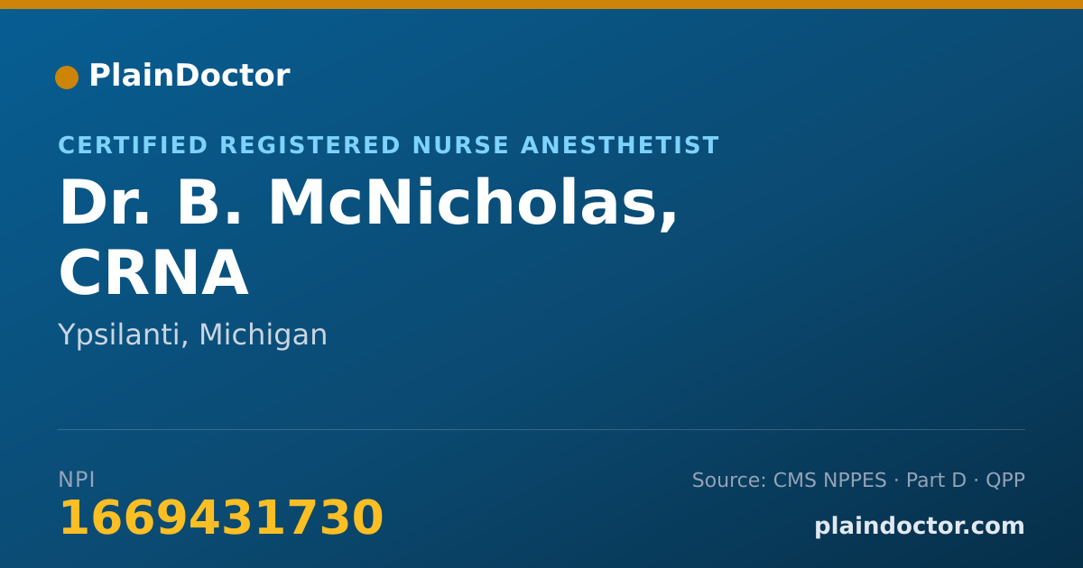 Shareable card for B. McNicholas, CRNA - Certified Registered Nurse Anesthetist, Ypsilanti, MI