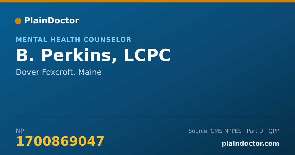 Shareable card for B. Perkins, LCPC - Mental Health Counselor, Dover Foxcroft, ME