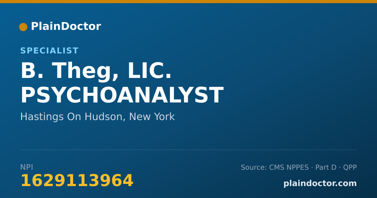 Shareable card for B. Theg, LIC. PSYCHOANALYST - Specialist, Hastings On Hudson, NY