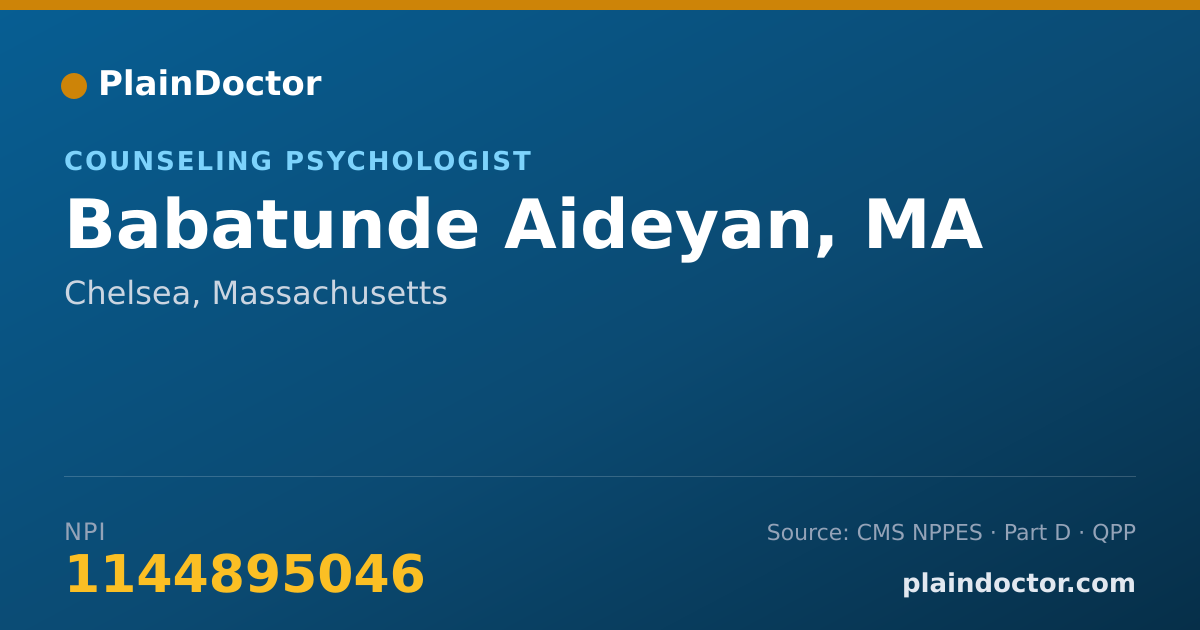 Shareable card for Babatunde Aideyan, MA - Psychologist, Chelsea, MA