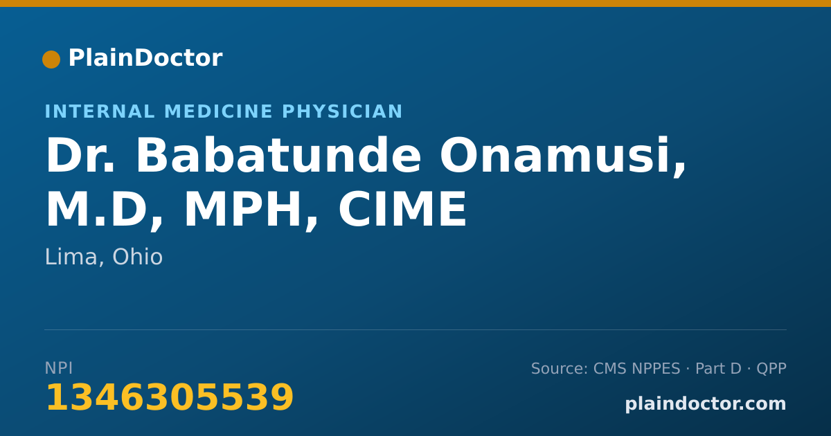 Shareable card for Babatunde Onamusi, M.D, MPH, CIME - Internal Medicine Physician, Lima, OH