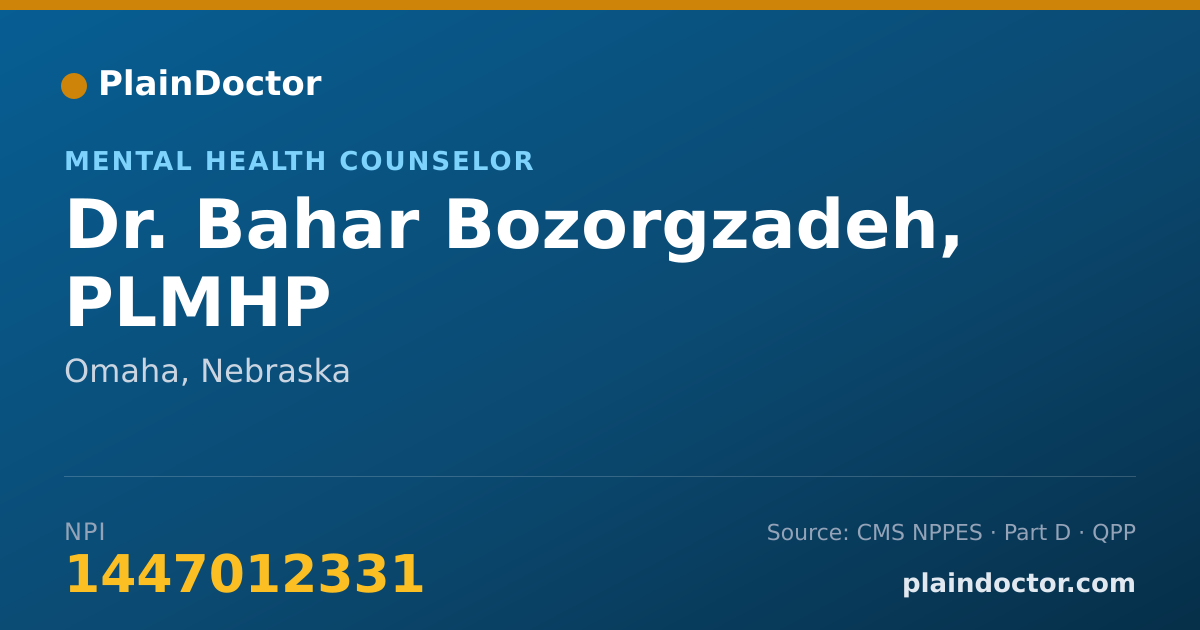 Shareable card for Bahar Bozorgzadeh, PLMHP - Mental Health Counselor, Omaha, NE