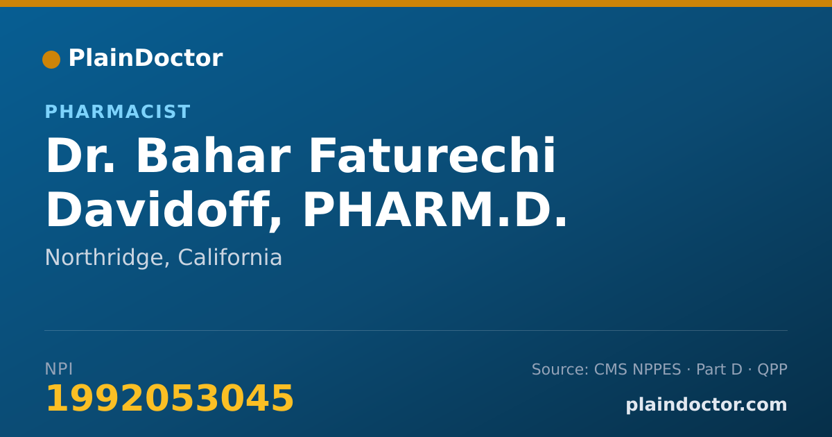 Shareable card for Bahar Faturechi Davidoff, PHARM.D. - Pharmacist, Northridge, CA
