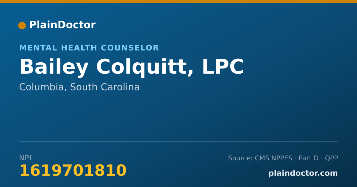 Shareable card for Bailey Colquitt, LPC - Mental Health Counselor, Columbia, SC
