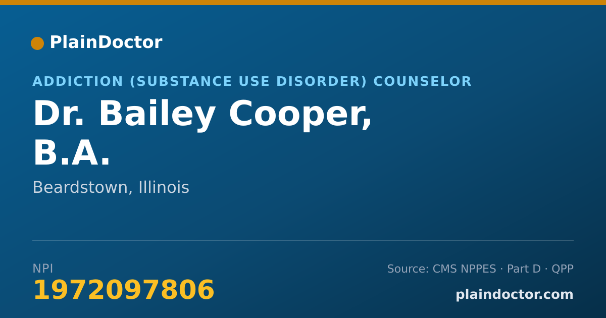 Shareable card for Bailey Cooper, B.A. - Addiction (Substance Use Disorder) Counselor, Beardstown, IL