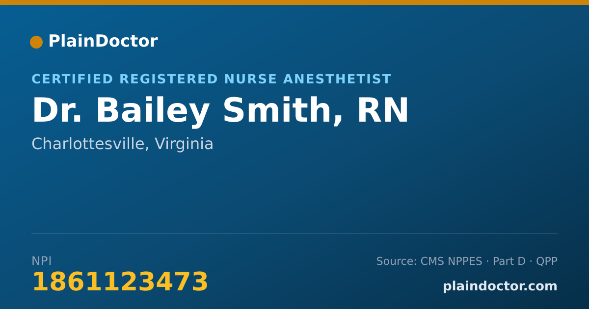 Shareable card for Bailey Smith, RN - Certified Registered Nurse Anesthetist, Charlottesville, VA