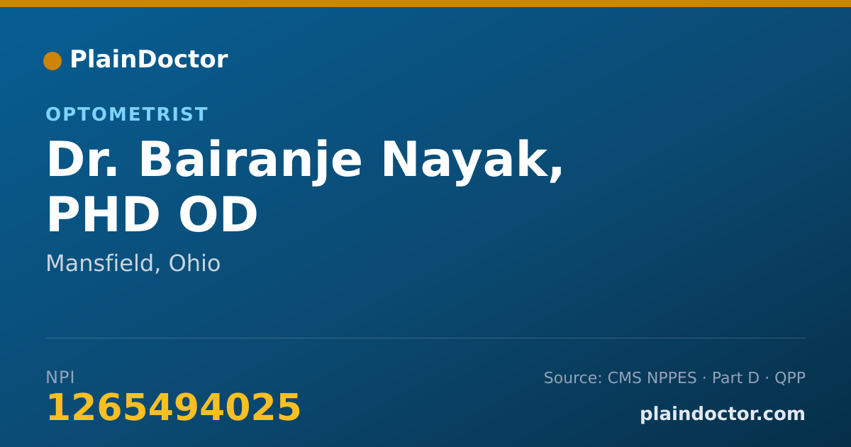 Shareable card for Bairanje Nayak, PHD OD - Optometrist, Mansfield, OH