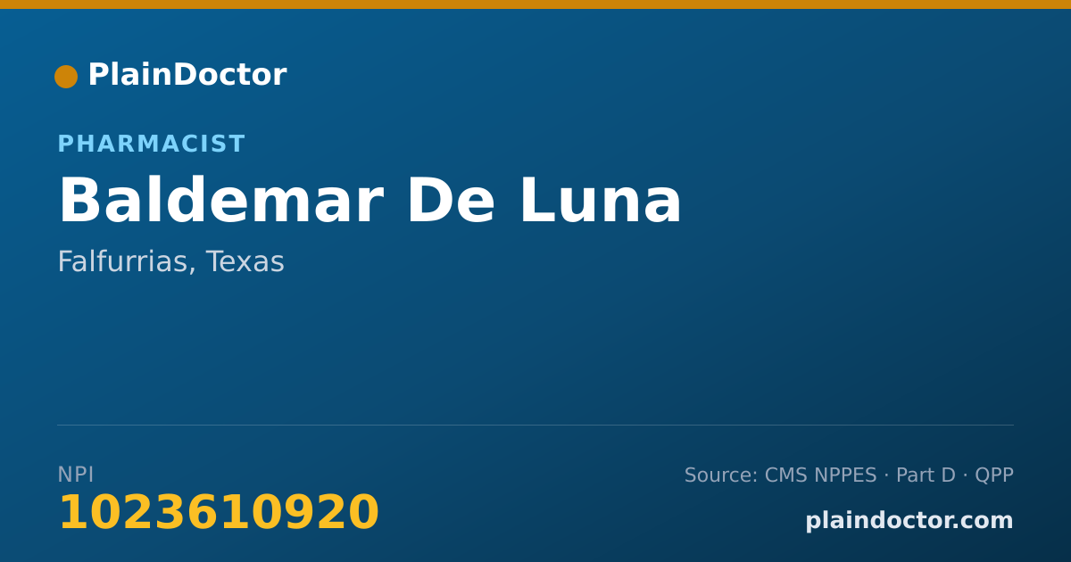 Shareable card for Baldemar De Luna - Pharmacist, Falfurrias, TX