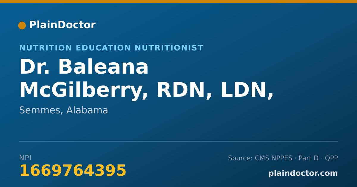 Shareable card for Baleana McGilberry, RDN, LDN, CDCES - Nutrition Education Nutritionist, Semmes, AL