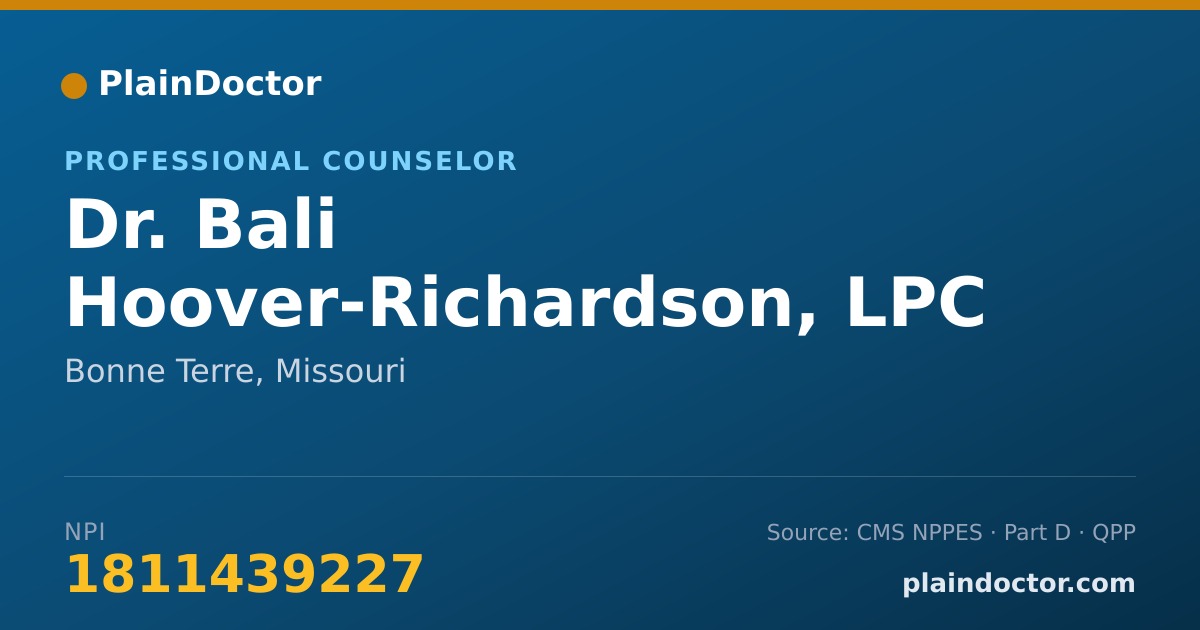 Shareable card for Bali Hoover-Richardson, LPC - Professional Counselor, Bonne Terre, MO