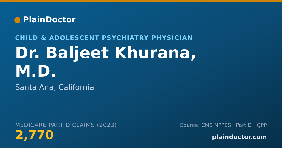 Shareable card for Baljeet Khurana, M.D. - Child & Adolescent Psychiatry Physician, Santa Ana, CA