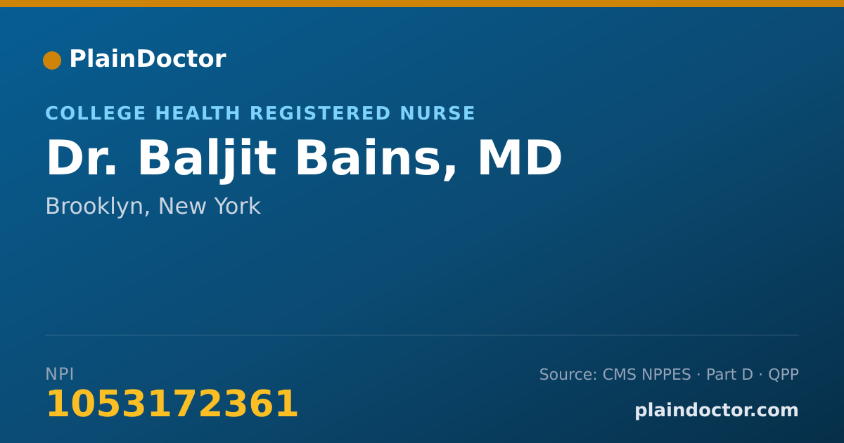 Shareable card for Baljit Bains, MD - College Health Registered Nurse, Brooklyn, NY