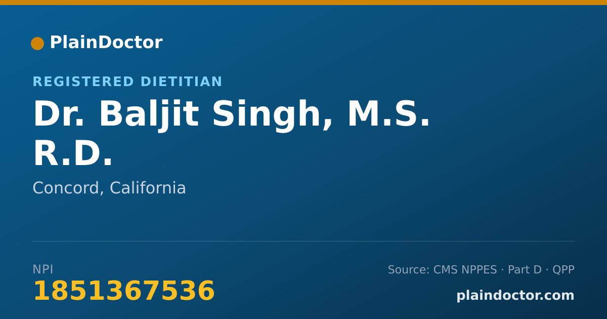 Shareable card for Baljit Singh, M.S. R.D. - Registered Dietitian, Concord, CA
