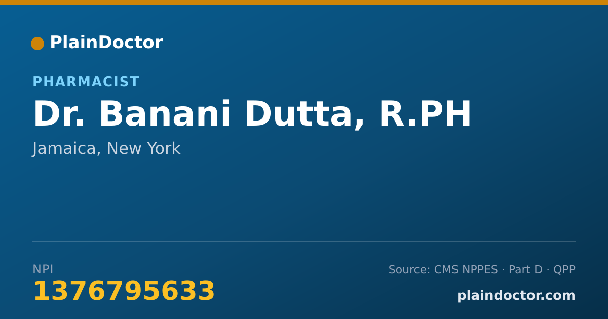 Shareable card for Banani Dutta, R.PH - Pharmacist, Jamaica, NY