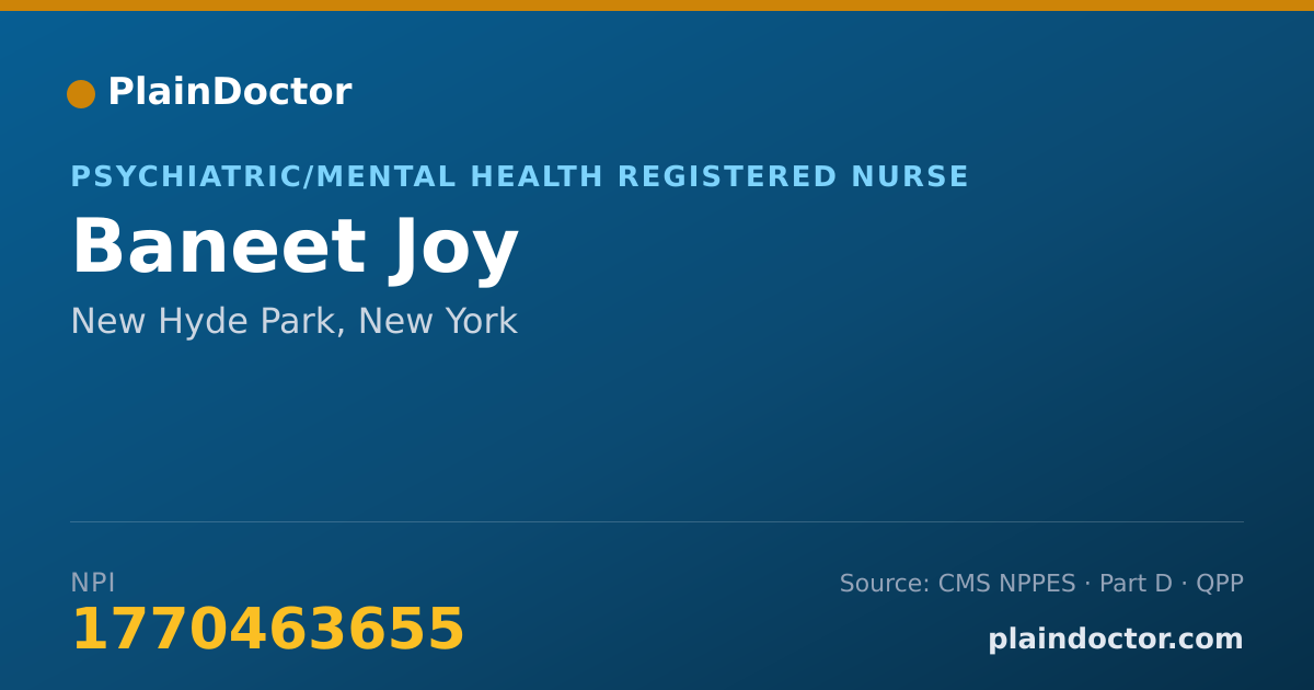 Shareable card for Baneet Joy - Psychiatric/Mental Health Registered Nurse, New Hyde Park, NY