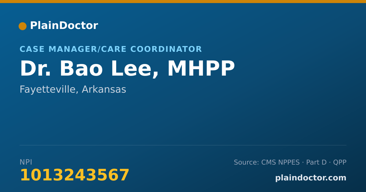 Shareable card for Bao Lee, MHPP - Case Manager/Care Coordinator, Fayetteville, AR