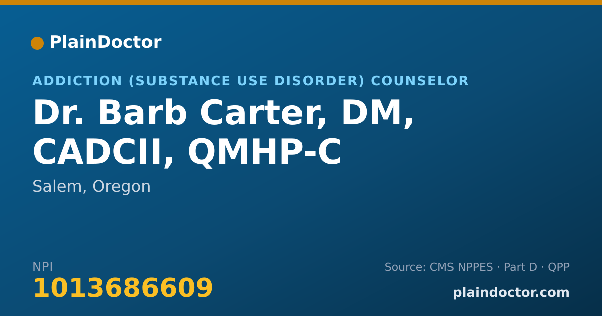 Shareable card for Barb Carter, DM, CADCII, QMHP-C - Addiction (Substance Use Disorder) Counselor, Salem, OR
