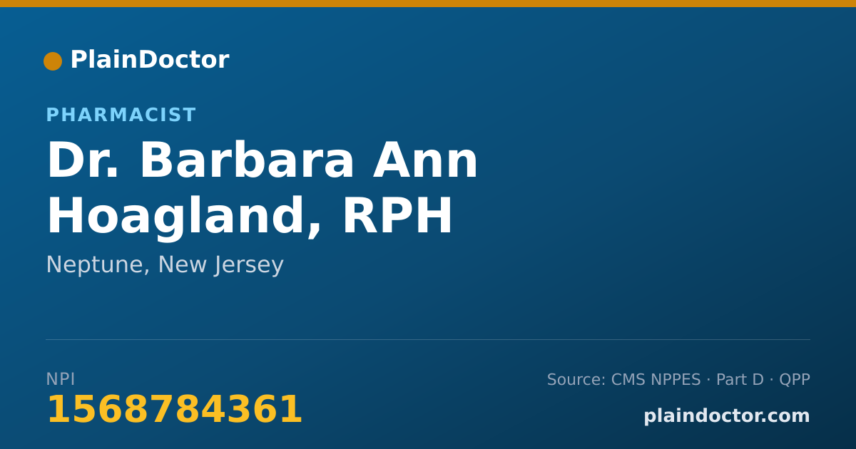 Shareable card for Barbara Ann Hoagland, RPH - Pharmacist, Neptune, NJ