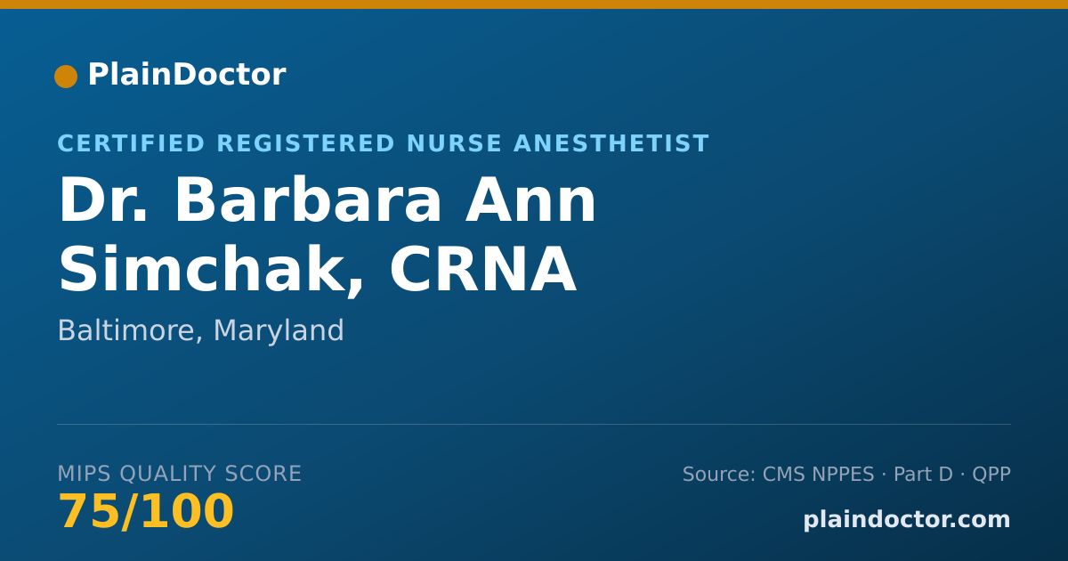 Shareable card for Barbara Ann Simchak, CRNA - Certified Registered Nurse Anesthetist, Baltimore, MD