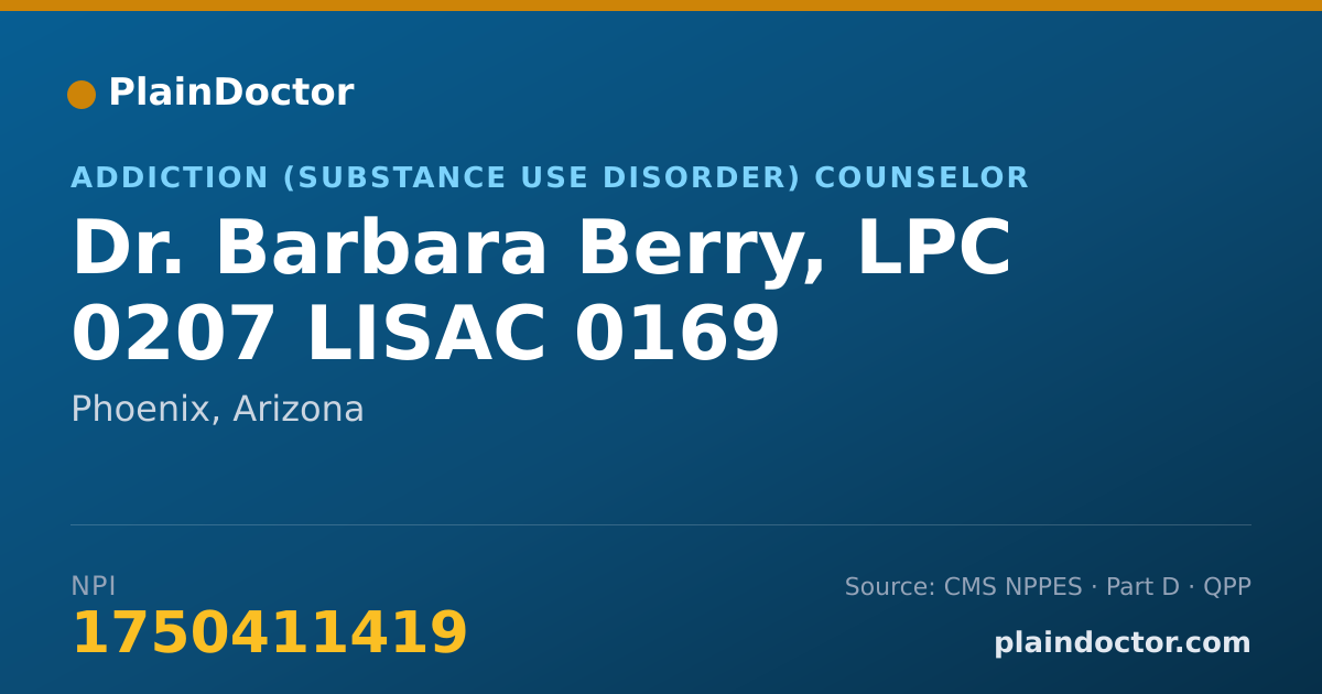Shareable card for Barbara Berry, LPC 0207 LISAC 0169 - Addiction (Substance Use Disorder) Counselor, Phoenix, AZ