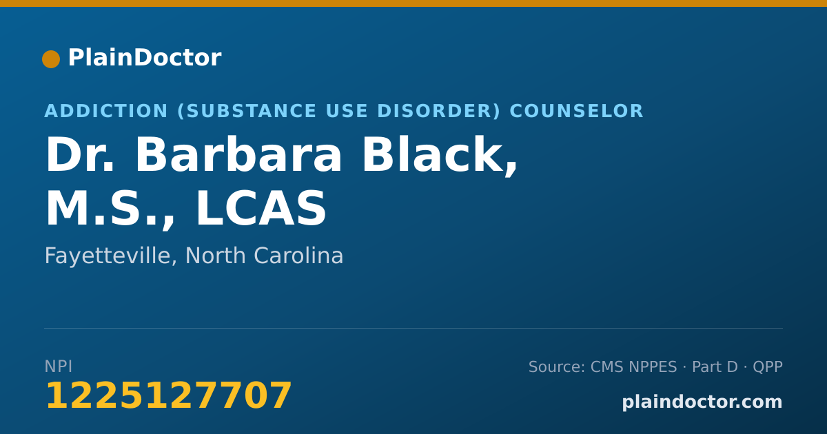 Shareable card for Barbara Black, M.S., LCAS - Addiction (Substance Use Disorder) Counselor, Fayetteville, NC