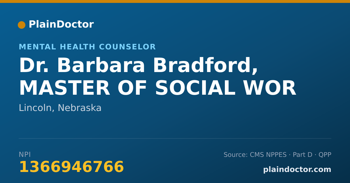 Shareable card for Barbara Bradford, MASTER OF SOCIAL WOR - Mental Health Counselor, Lincoln, NE