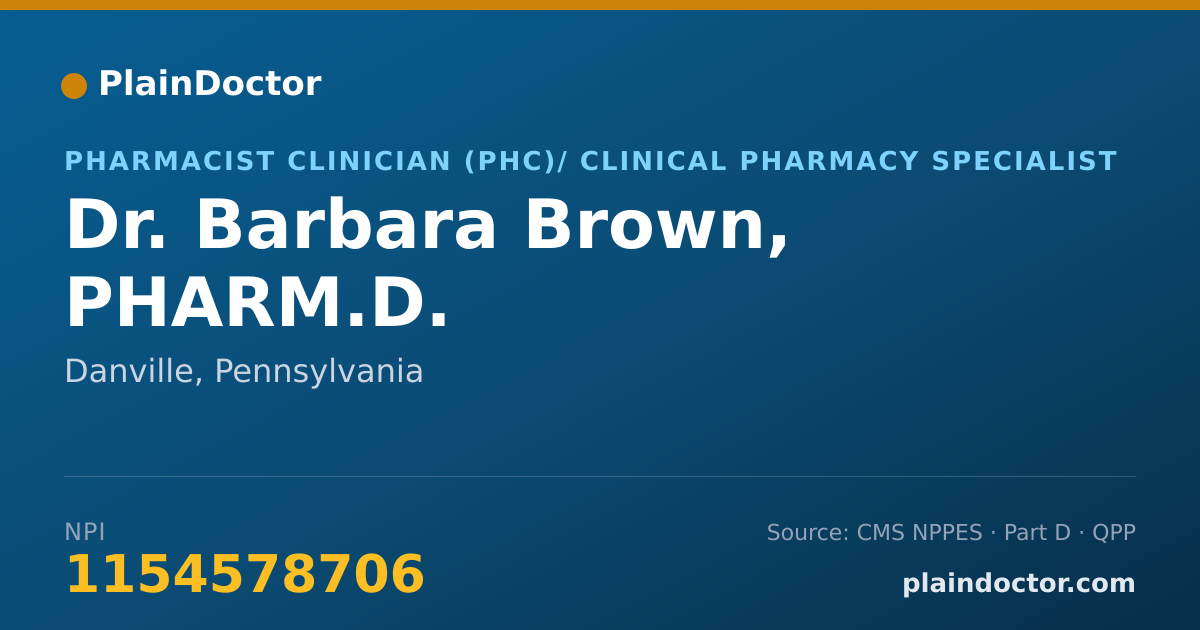 Shareable card for Barbara Brown, PHARM.D. - Pharmacist Clinician (PhC)/ Clinical Pharmacy Specialist, Danville, PA