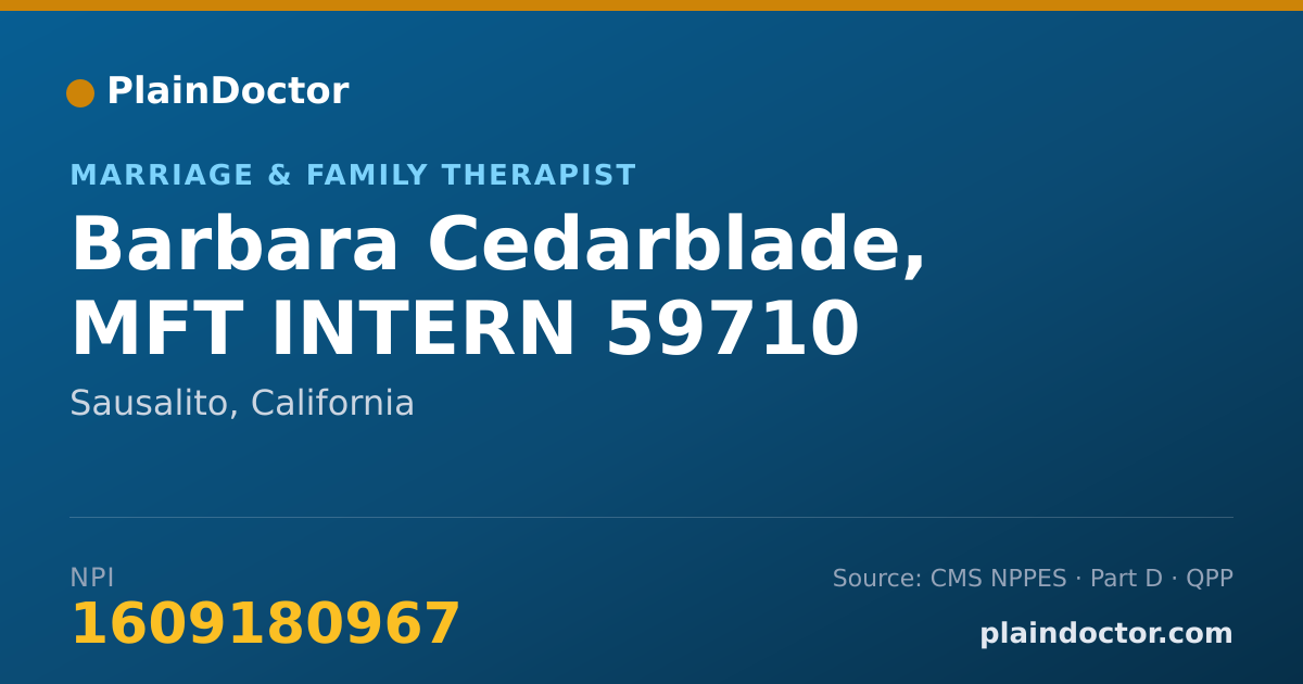 Shareable card for Barbara Cedarblade, MFT INTERN 59710 - Marriage & Family Therapist, Sausalito, CA
