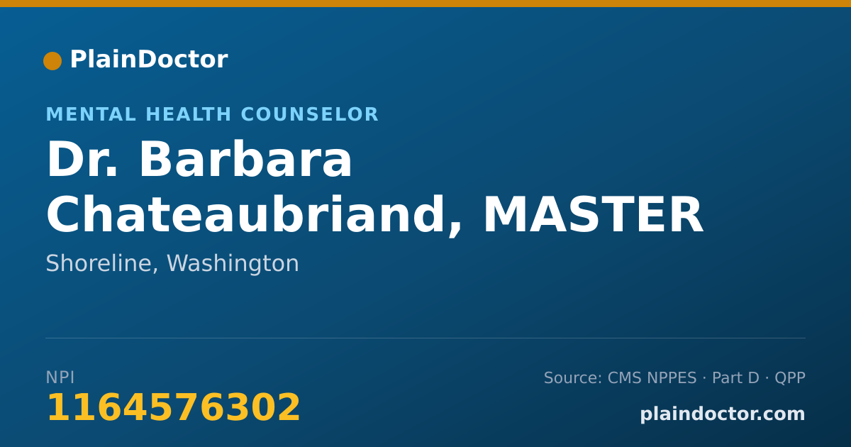 Shareable card for Barbara Chateaubriand, MASTER DEGREE - Mental Health Counselor, Shoreline, WA