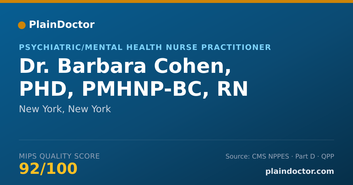Shareable card for Barbara Cohen, PHD, PMHNP-BC, RN - Psychiatric/Mental Health Nurse Practitioner, New York, NY