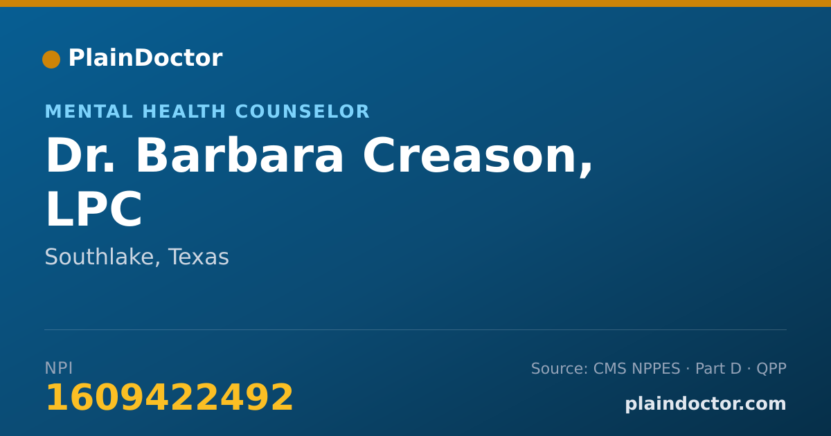 Shareable card for Barbara Creason, LPC - Mental Health Counselor, Southlake, TX